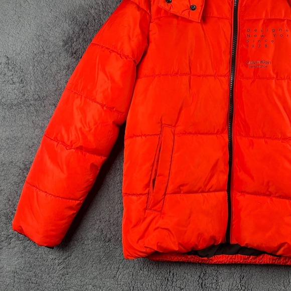 Calvin Klein Performance Puffer Jacket Inner Straps Orange Zip Hooded Women's XS - Picture 8 of 16